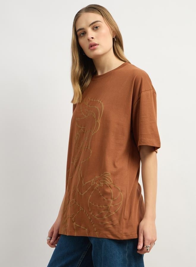 Styli Graphic Print Oversized Round Neck Longline T-Shirt - Image 1
